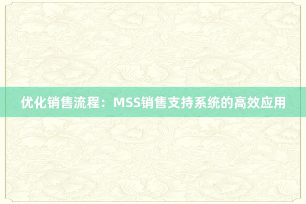 优化销售流程：MSS销售支持系统的高效应用